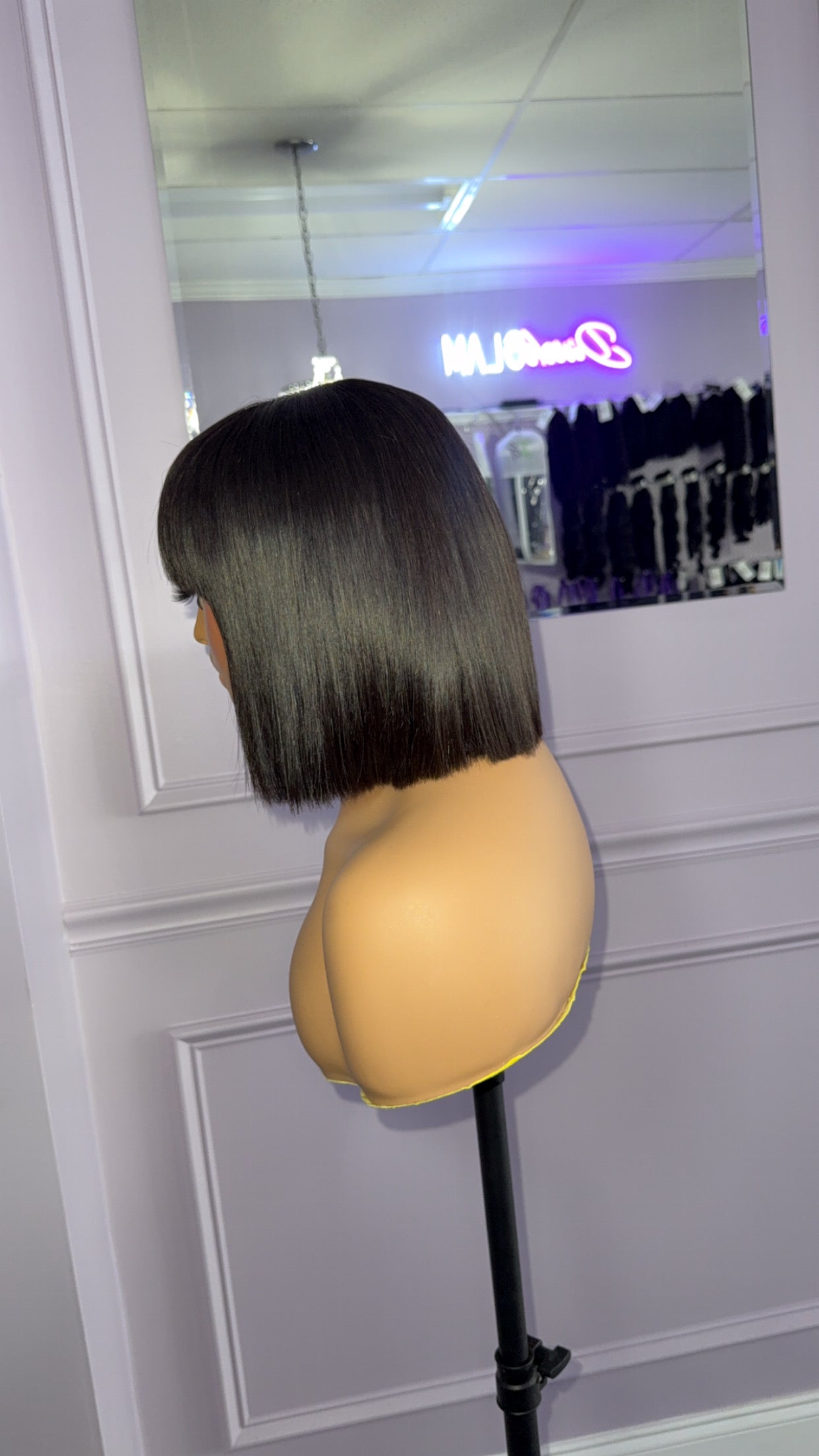 10” 13x4 HD Lace Frontal Bang Bob wig! Pre bleached and styled.