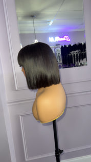 10” 13x4 HD Lace Frontal Bang Bob wig! Pre bleached and styled.
